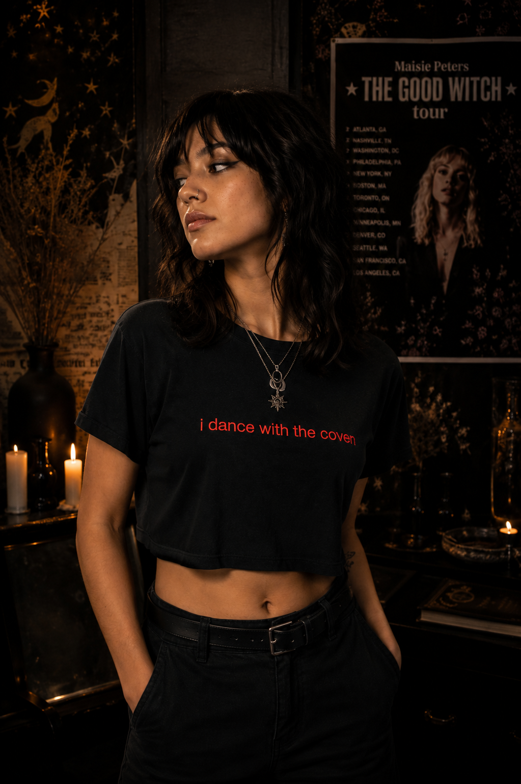 Maisie Peters I Dance With The Coven (Emb) Ladies - Crop T Solid Black
