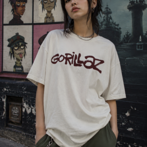 Gorillaz Brush Logo (Burg Prt) T-Shirt Ecru